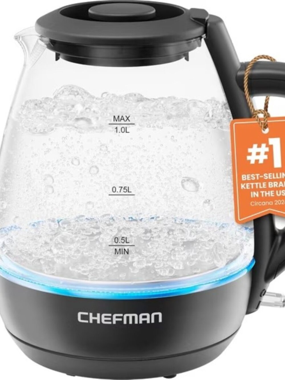 Chefman Fast-Boil 120V 1100W Glass Electric Kettle